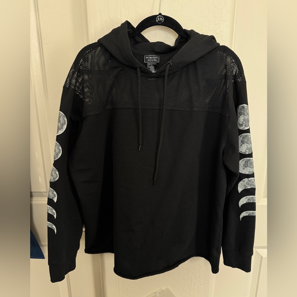 Black long sleeve mesh hoodie. Plus size.